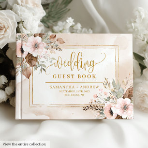 Modern Blush Pink Gold Autumn Floral Wedding Book