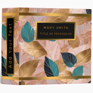 Modern Blush Pink Gold Boho Leaves Collection 3 Ring Binder