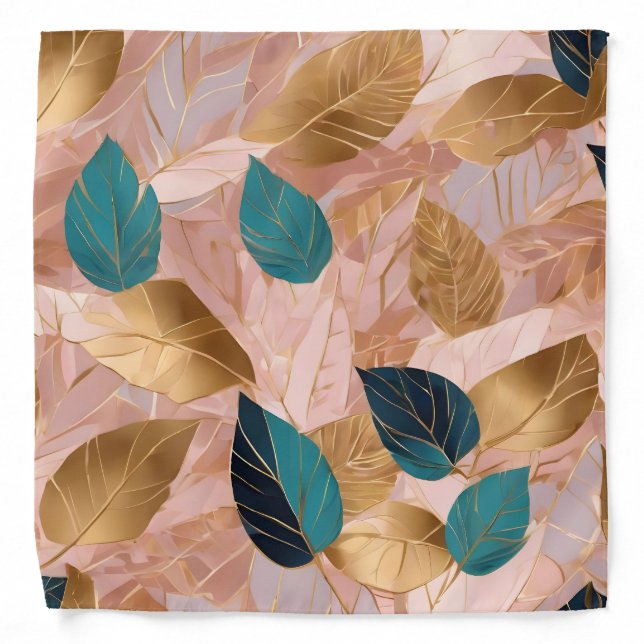 Modern Blush Pink Gold Boho Leaves Collection Bandana (Front)