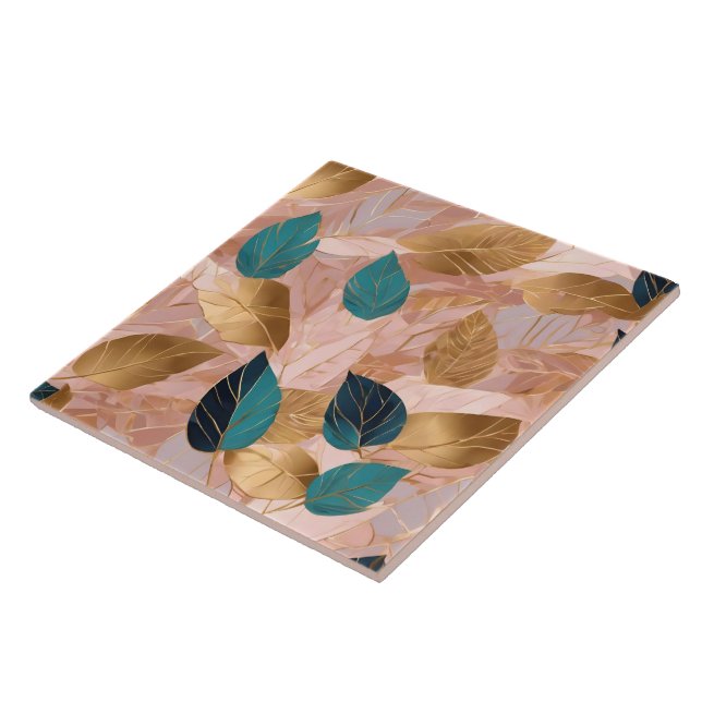 Modern Blush Pink Gold Boho Leaves Collection Ceramic Tile (Side)