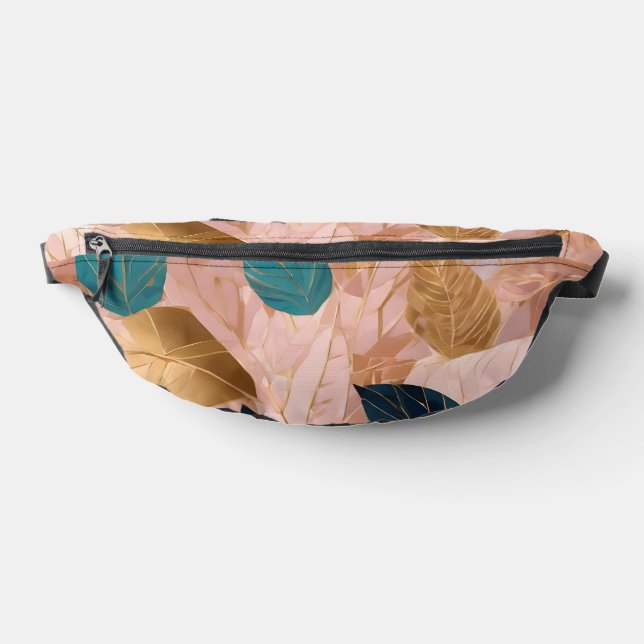 Modern Blush Pink Gold Boho Leaves Collection Fanny Pack (Lay Down)