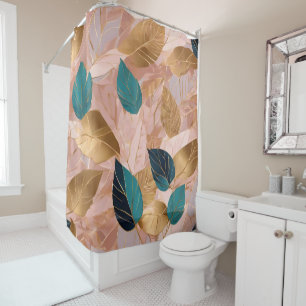 Modern Blush Pink Gold Boho Leaves Collection Shower Curtain