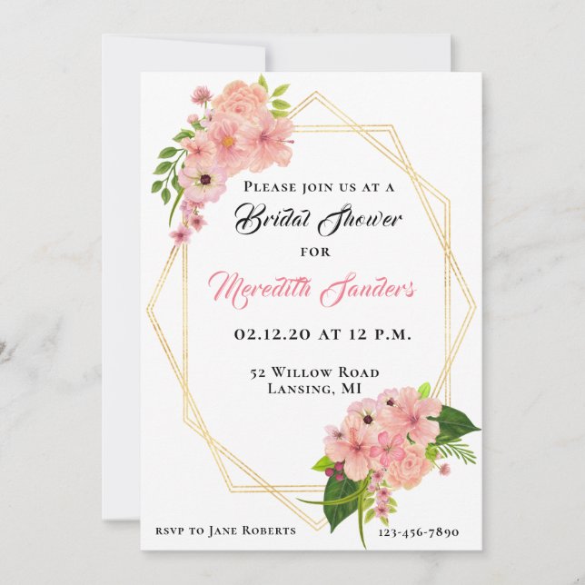Modern Blush Pink Gold Bridal Shower Invitation (Front)
