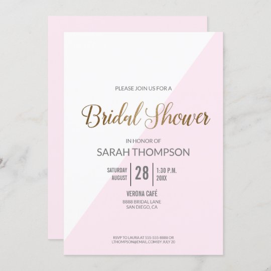 Modern Blush Pink Gold Bridal Shower Script Invitation