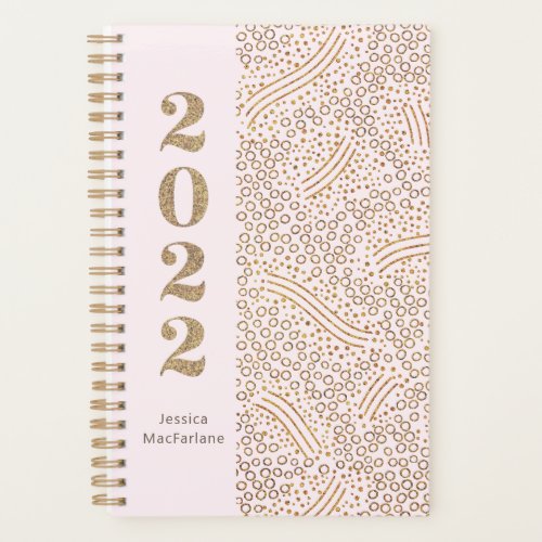 Modern Blush Pink Gold Confetti 2022 Year Monogram Planner