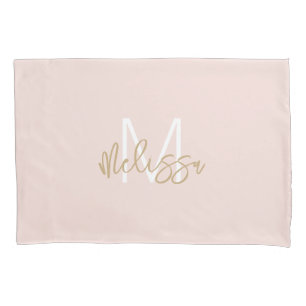 Modern Blush Pink Gold Girly Monogram Initial Name Pillow Case
