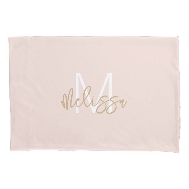 Modern Blush Pink Gold Girly Monogram Initial Name Pillow Case (Front)