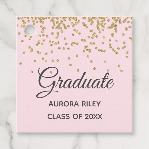 Modern Blush Pink Gold Glitter Confetti Graduation Favor Tags