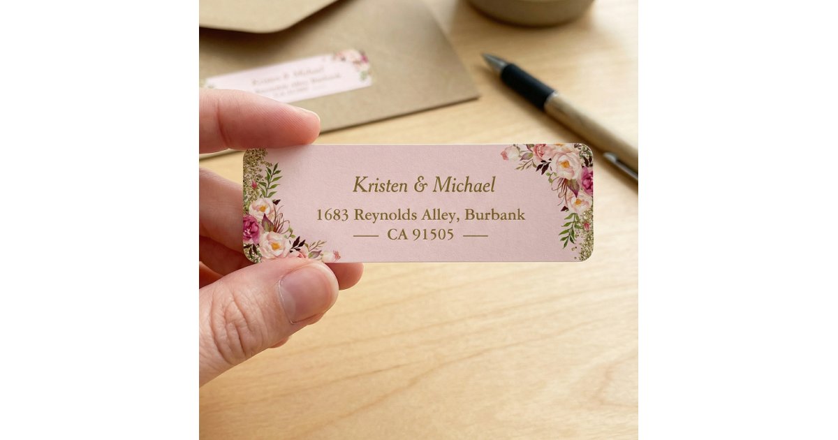 Modern Blush Pink Gold Glitter Floral Label | Zazzle