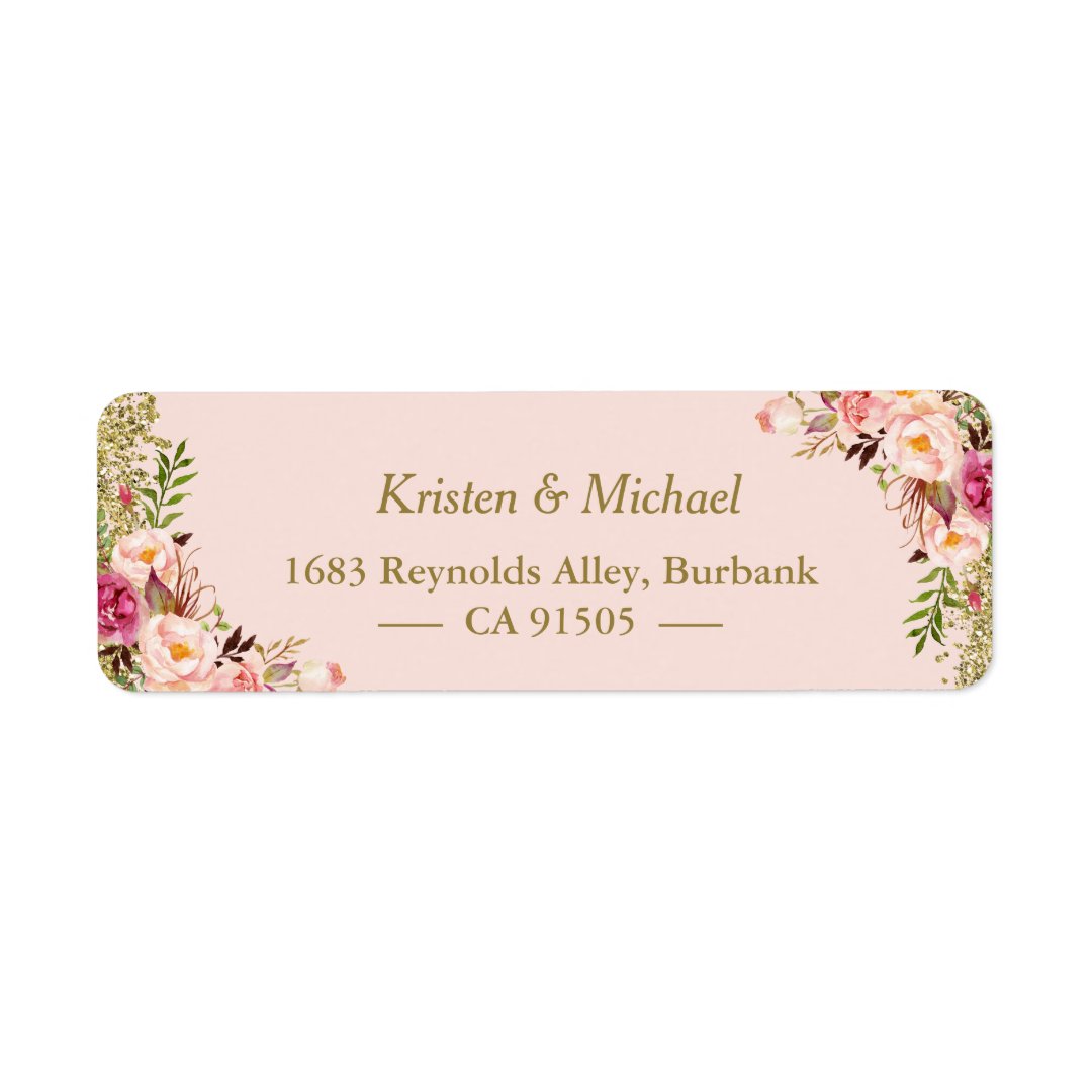 Modern Blush Pink Gold Glitter Floral Label | Zazzle