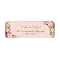 Modern Blush Pink Gold Glitter Floral Label