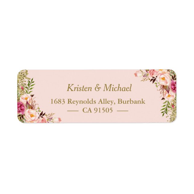 Modern Blush Pink Gold Glitter Floral Label (Front)