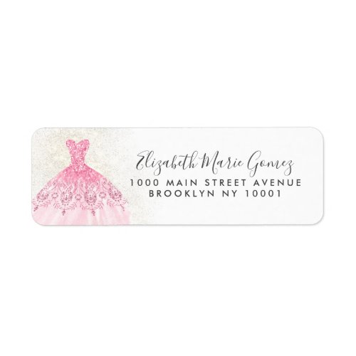 Modern Blush Pink Gold Glitter Gown Quinceanera Label