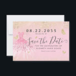 Modern Blush Pink Gold Glitter Gown Quinceanera Save The Date<br><div class="desc">Modern Blush Pink Classic Gold Princess Gown Dress Glitter Sparkle Butterfly 15th Birthday Quinceanera Save the Date Invitation</div>