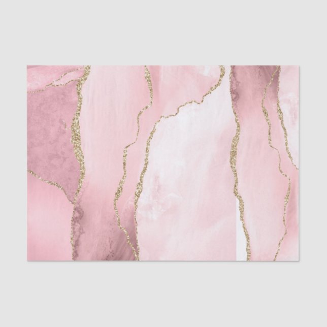 Modern Blush Pink Gold Glitter Marble Agate Geode Tissue Paper (Front)