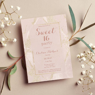 Modern blush pink gold glitter marble Sweet 16 Invitation