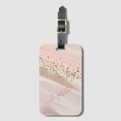Modern Blush Pink Gold Glitter Script Name  Luggage Tag