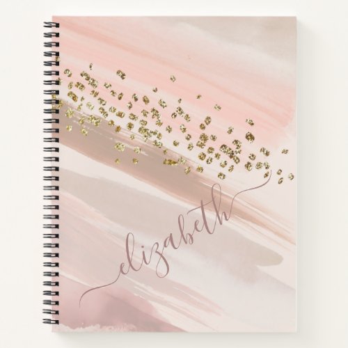 Modern Blush Pink Gold Glitter Script Name Notebook