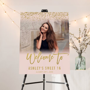 Modern Blush Pink Gold Glitter Sweet 16 Photo Foam Board