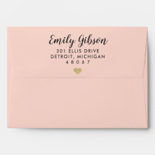 Modern Blush Pink Gold Heart Stripe Wedding Envelope