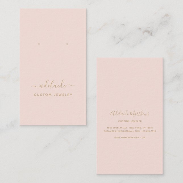Modern Blush Pink Gold Jewelry Earring Display Business Card (Front/Back)