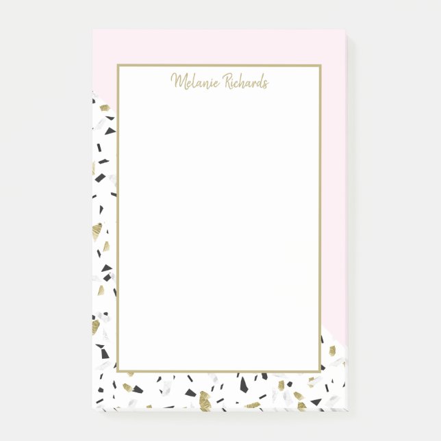 Modern Blush Pink Gold Marble Terrazzo Pattern Post-it Notes (Front)