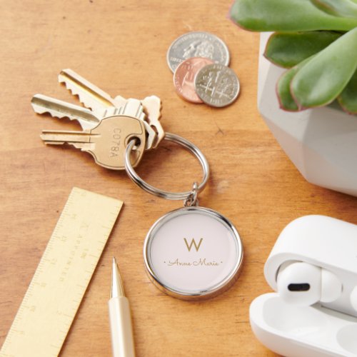 Modern Blush Pink Gold Minimalist Monogram Keychain