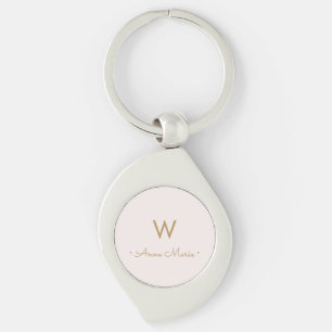Modern Blush Pink Gold Minimalist Monogram Keychain
