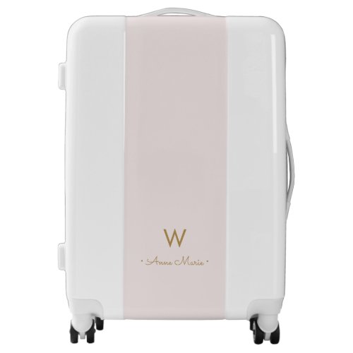 Modern Blush Pink Gold Minimalist Monogram Luggage