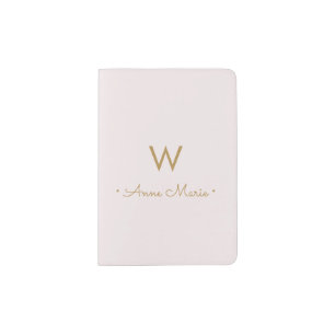 Modern Blush Pink Gold Minimalist Monogram Passport Holder