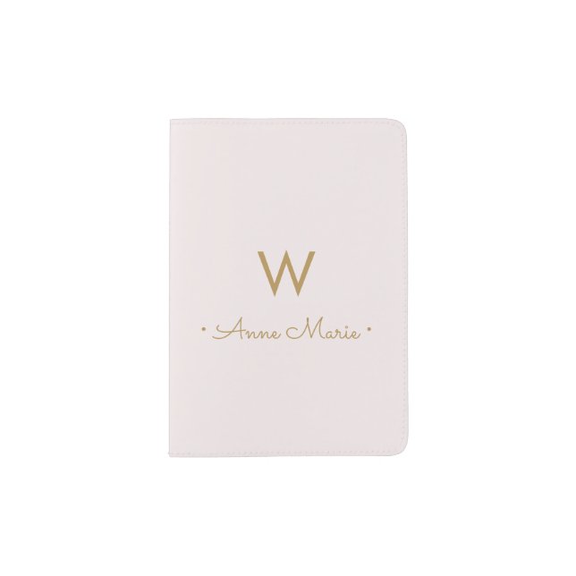 Modern Blush Pink Gold Minimalist Monogram Passport Holder (Front)