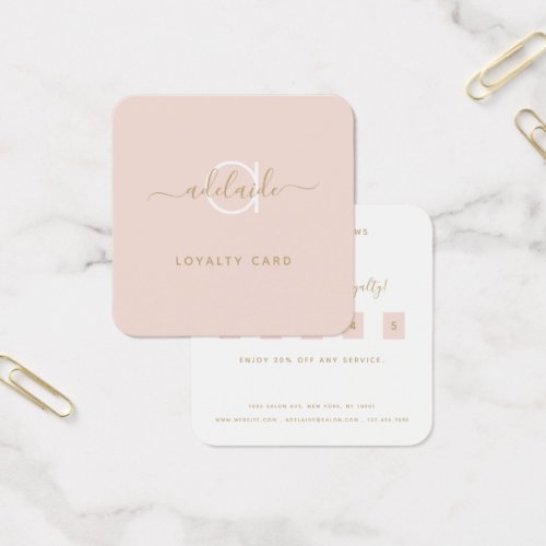 Modern Blush Pink Gold Monogram Name Loyalty Card