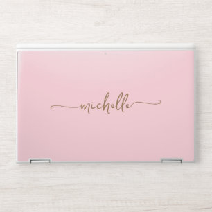 Modern Blush Pink Gold Monogram Name Signature HP Laptop Skin