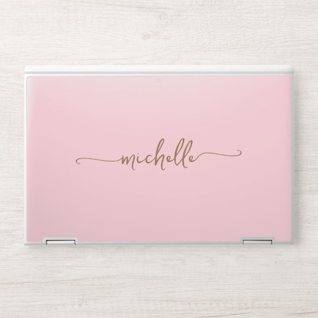 Modern Blush Pink Gold Monogram Name Signature HP Laptop Skin (Front)