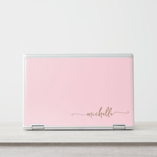 Modern Blush Pink Gold Monogram Name Signature HP Laptop Skin