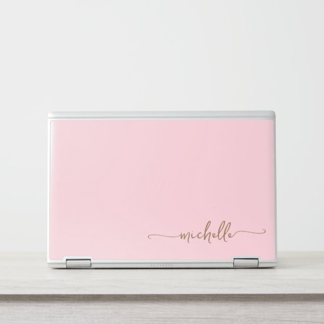 Modern Blush Pink Gold Monogram Name Signature HP Laptop Skin (Front)
