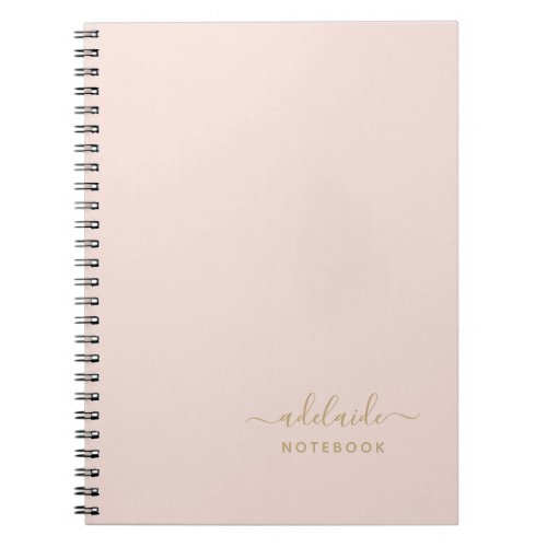 Modern Blush Pink Gold Monogram Script Name Simple Notebook