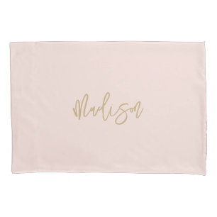 Modern Blush Pink Gold Personalized Monogram Name Pillow Case