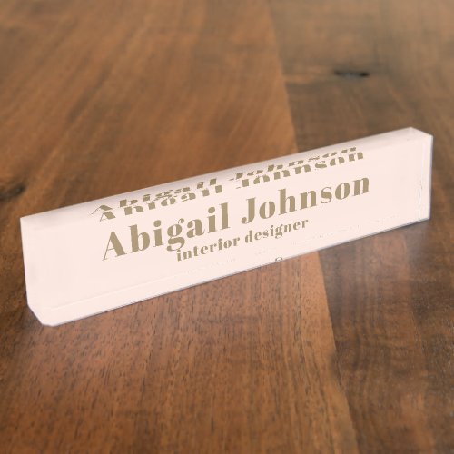 Modern Blush Pink Gold Professional Simple Name  Desk Name Plate