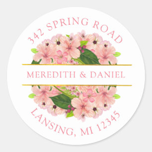 Modern Blush Pink Gold Return Address Classic Round Sticker