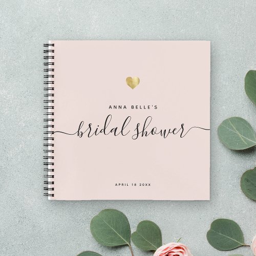 Modern Blush Pink Gold Script Bridal Shower Notebook