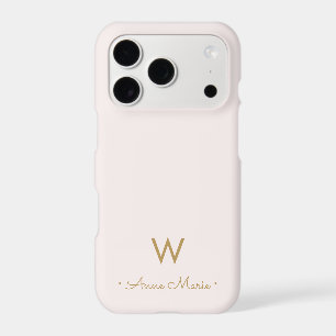 Modern Blush Pink Gold Script Monogram iPhone 17 Pro Case