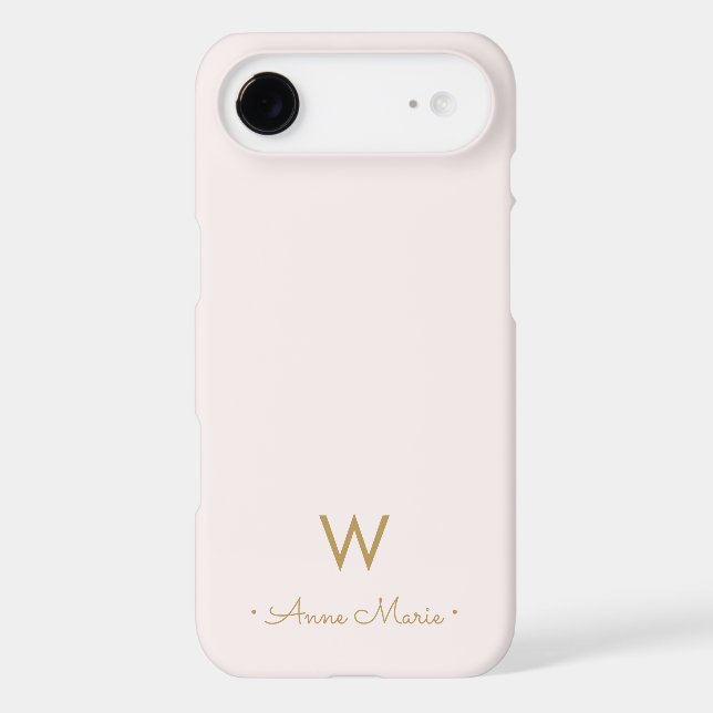 Modern Blush Pink Gold Script Monogram Case-Mate iPhone Case (Back)