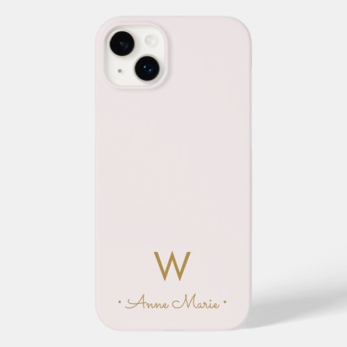 Modern Blush Pink Gold Script Monogram Case_Mate iPhone 14 Plus Case