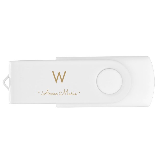 Modern Blush Pink Gold Script Monogram Flash Drive (Back)