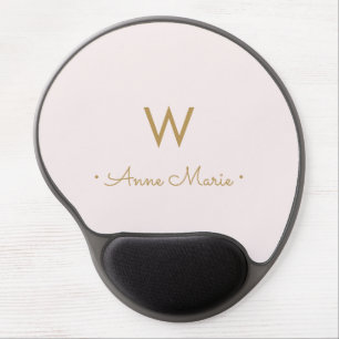 Modern Blush Pink Gold Script Monogram Gel Mouse Pad