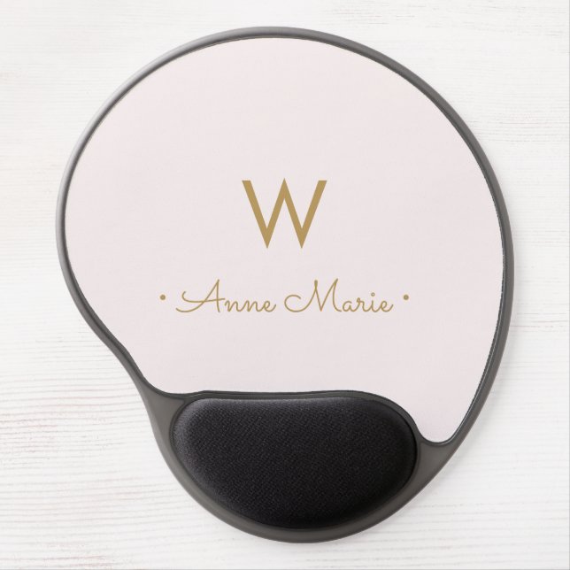 Modern Blush Pink Gold Script Monogram Gel Mouse Pad (Front)