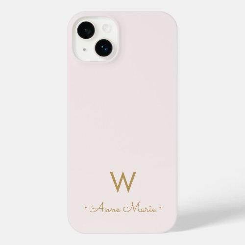 Modern Blush Pink Gold Script Monogram iPhone 14 Plus Case