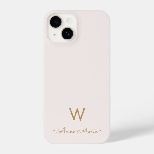 Modern Blush Pink Gold Script Monogram iPhone 14 Case