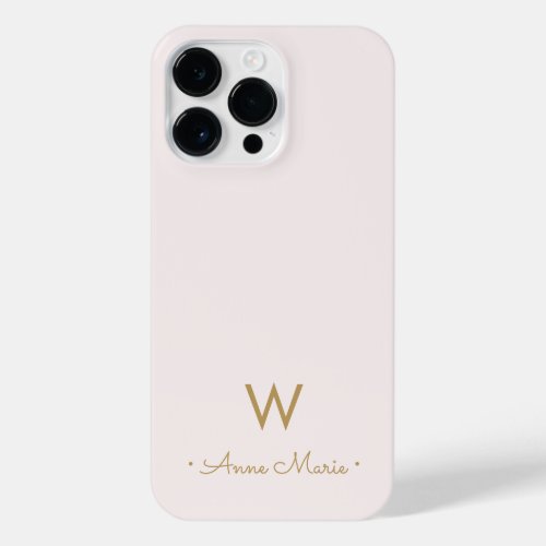Modern Blush Pink Gold Script Monogram iPhone 14 Pro Max Case